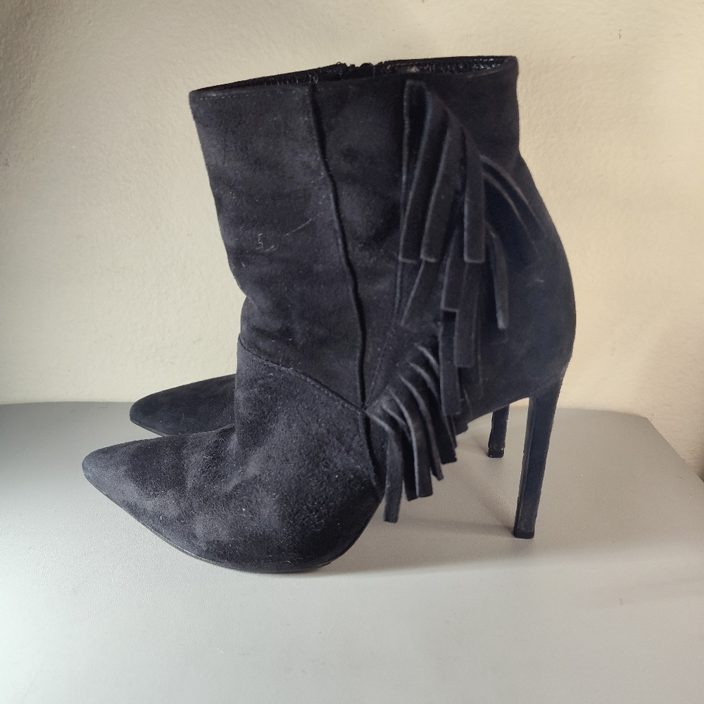 Saint Laurent Suede Fringe Trim Accent Sock Boots Women's Sz  5.5  EU 36